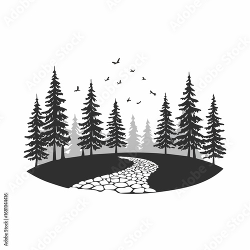 Forest with footpath image vector isolated on white background.
