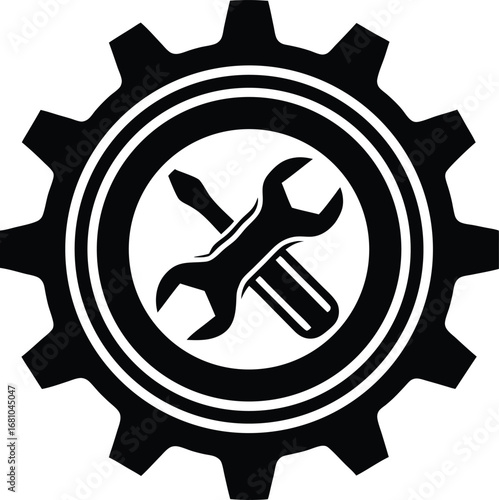 Industrial gear and wrench silhouette for mechanical or engineering designs