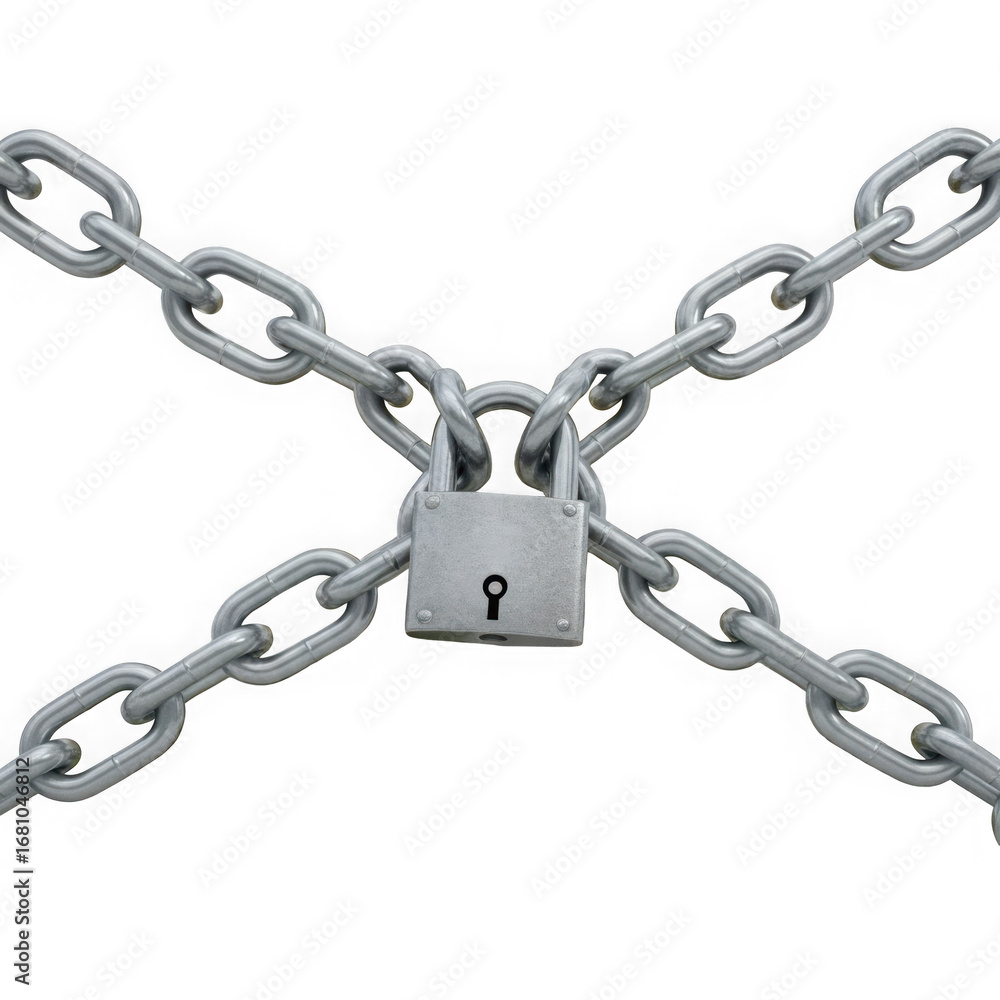 Fototapeta premium Heavy duty metal chain locked together, isolated on transparent background