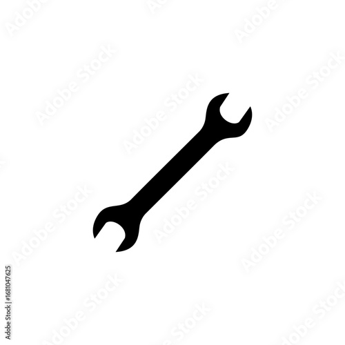 Black silhouette of a double open-ended wrench tool, isolated on a white background, angled slightly.
