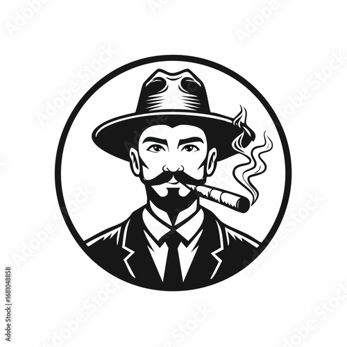 Stylish Smoker man logo design vector isolated on white background.