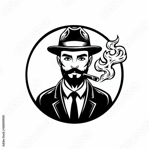 Stylish Smoker man logo design vector isolated on white background.