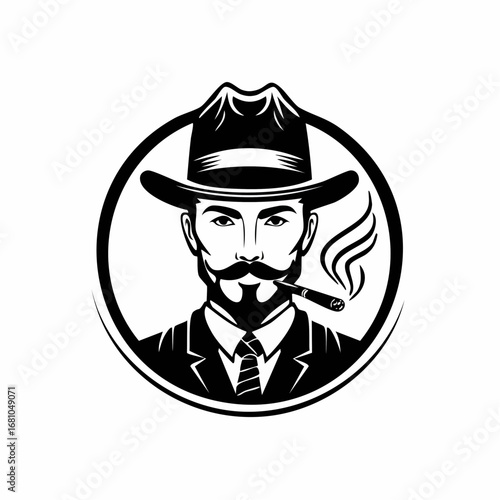 Stylish Smoker man logo design vector isolated on white background.