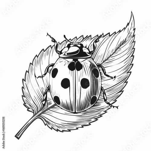 Ladybug on leaf image vector. Illustration of natural vector image.