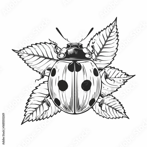 Ladybug on leaf image vector. Illustration of natural vector image.