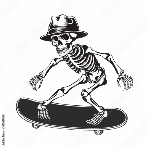 Skeleton riding skateboard vector Stock Illustration Design on white background.