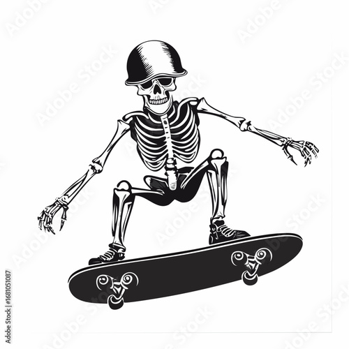 Skeleton riding skateboard vector Stock Illustration Design on white background.