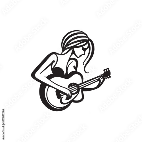 Hand-Drawn Guitarist Vector Illustration – Musician Playing Acoustic Guitar