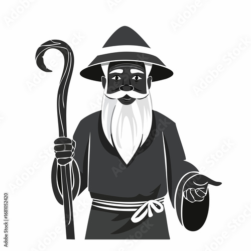 Hermit Man Image vector. Black and white Hermit Old Man vector image.