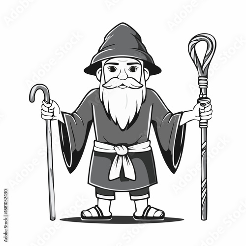 Hermit Man Image vector. Black and white Hermit Old Man vector image.
