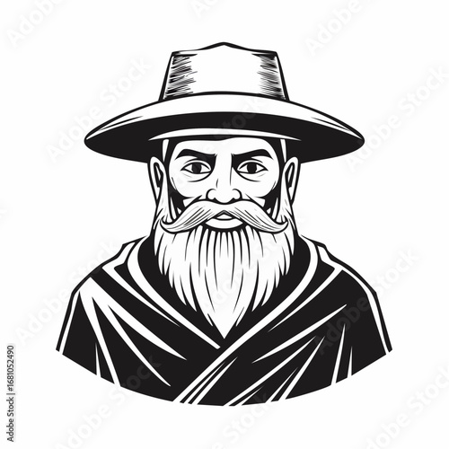 Hermit Man Image vector. Black and white Hermit Old Man vector image.