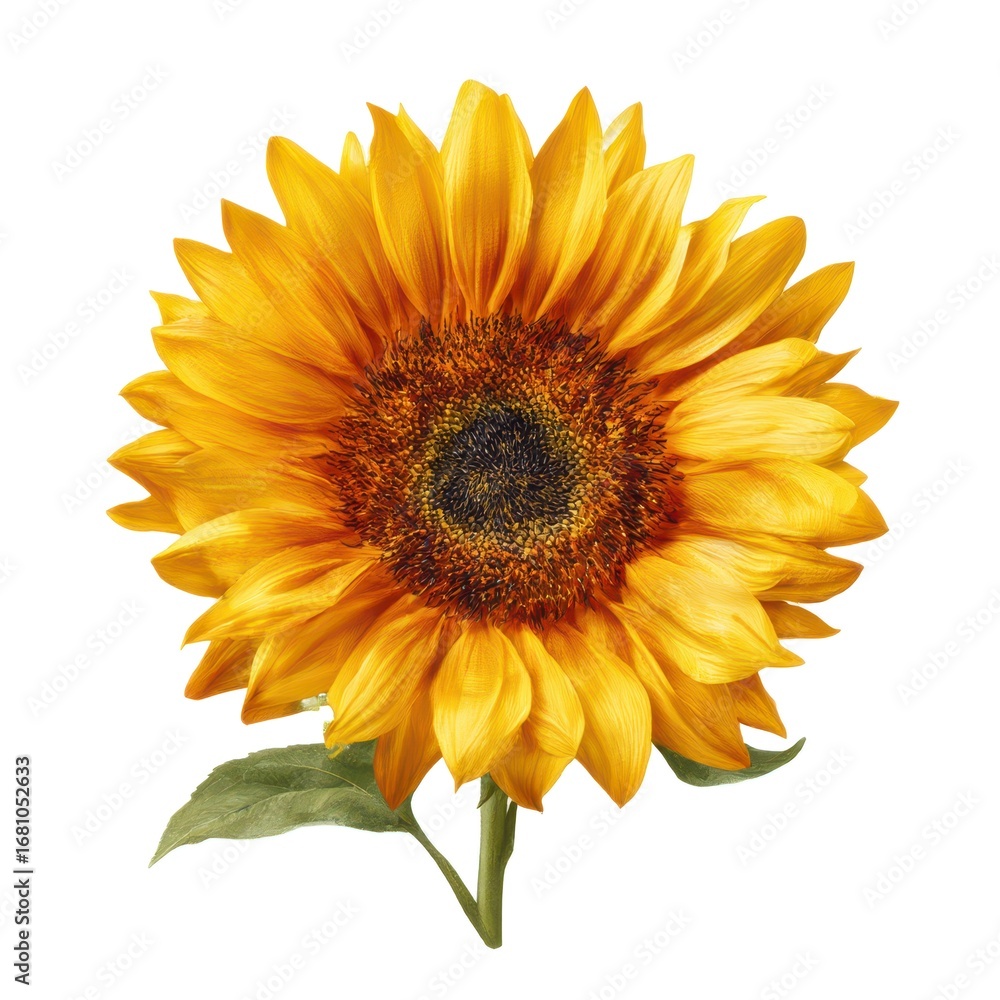Fototapeta premium A Vibrant Sunflower Blooming Brightly, Showcasing Its Golden Petals and Dark Center, Embodying the Essence of Summer and Joyful Nature's Beauty