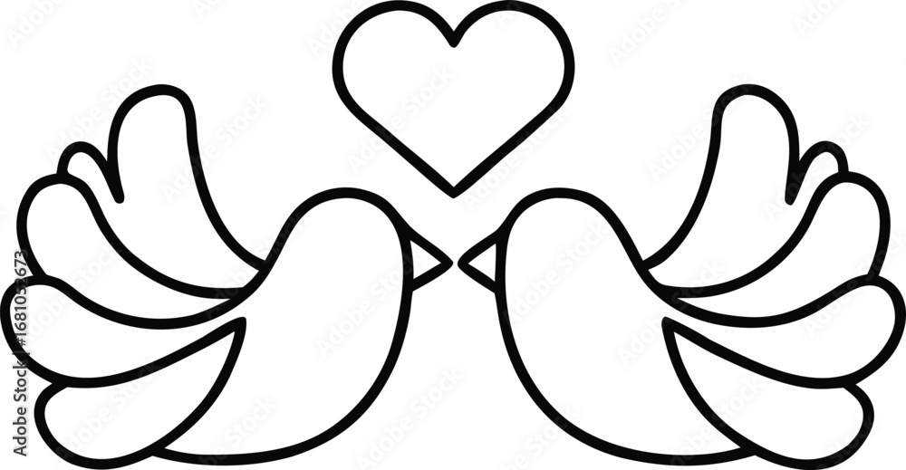 Fototapeta premium wedding doves with heart outline icon