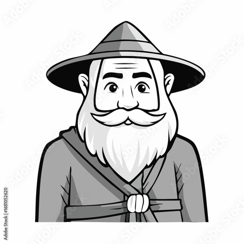 Hermit Man Image vector. Black and white Hermit Old Man vector image.
