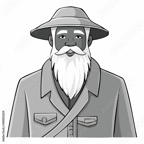Hermit Man Image vector. Black and white Hermit Old Man vector image.