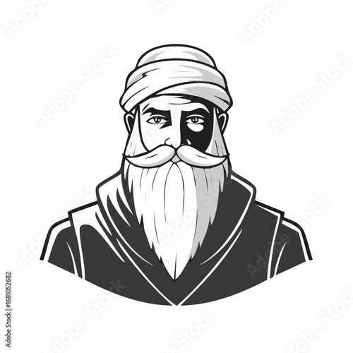 Hermit Man Image vector. Black and white Hermit Old Man vector image.