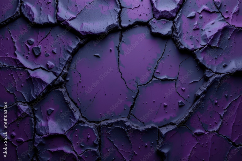 Obraz premium abstract texture of jagged shards layered over smoky purple mist, faint green highlights reflecting, rough surfaces creating spooky halloween mood.