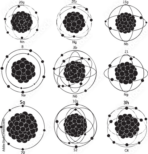 Create kinds of Atom nucleus with electrons set illustration vector Art silhouette on white background