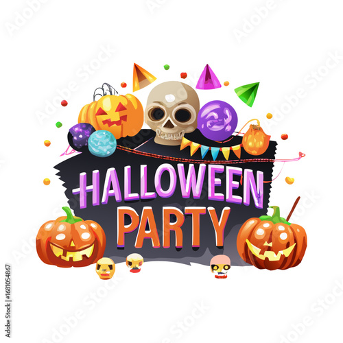 Halloween party invitation with pumpkins and skull