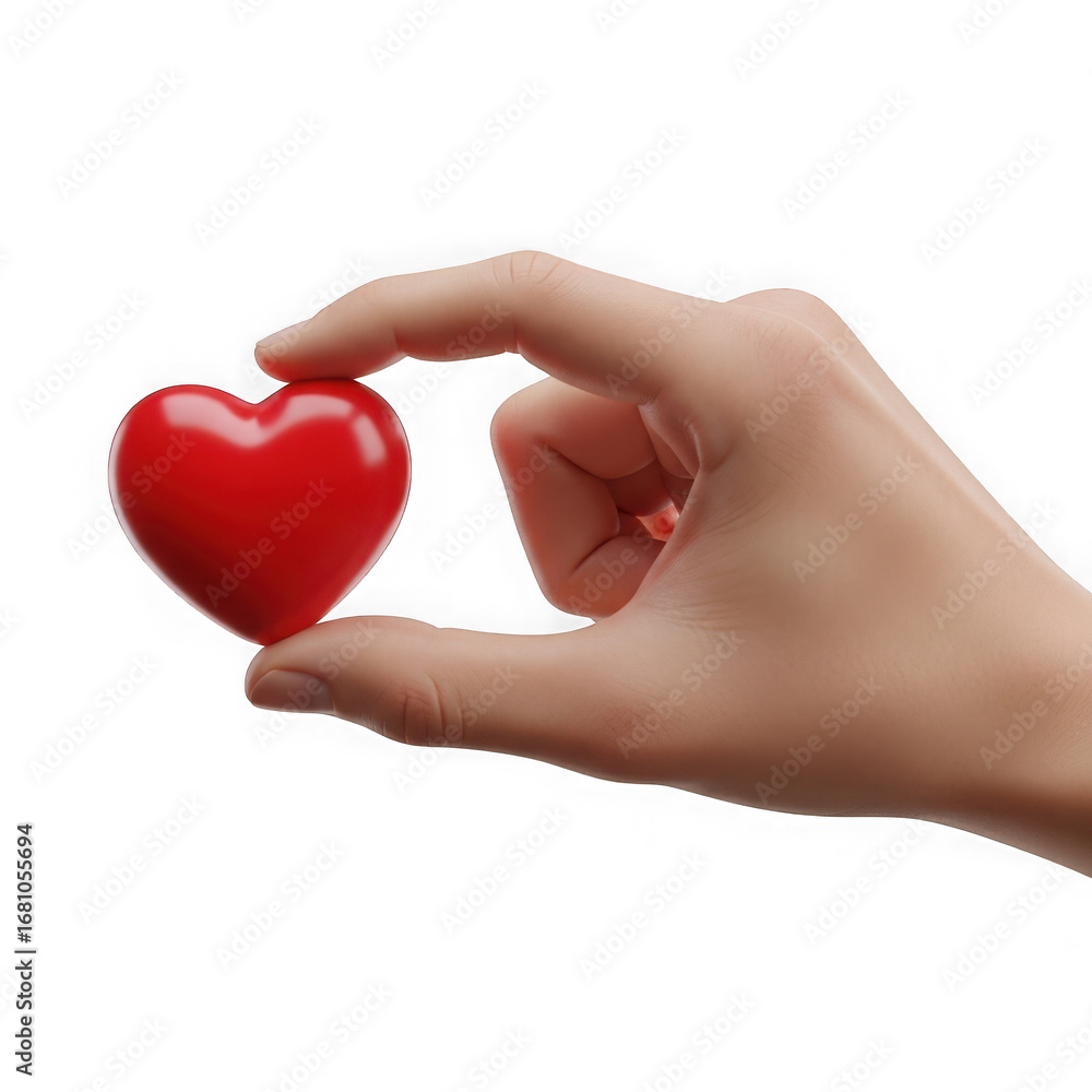 Fototapeta premium Hand holding a red heart isolated on transparent background