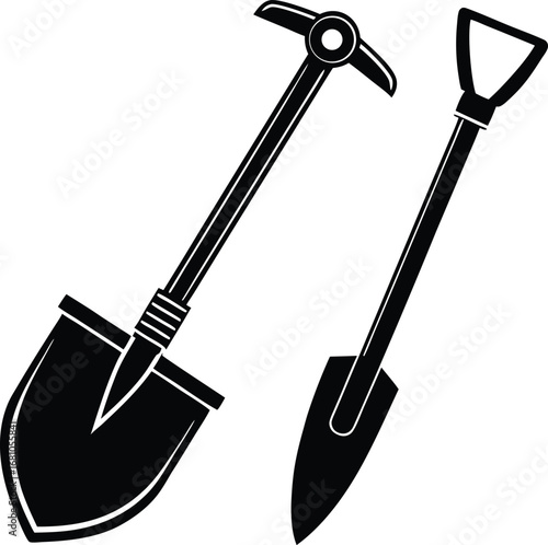 Silhouette of a pickaxe and shovel tool icon for design projects