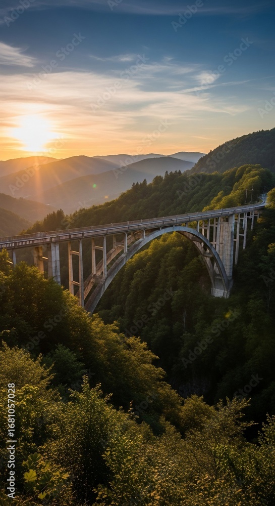 Obraz premium Mountain bridge at sunset with beautiful landscape view.