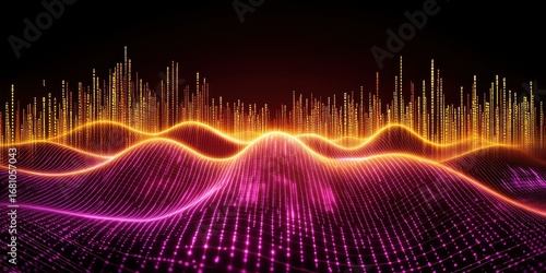Digital Sound Waveform with Binary Code and Neon Glow audio music