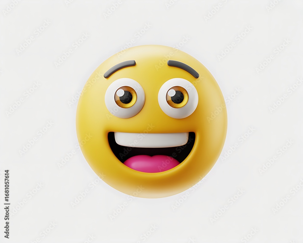 Fototapeta premium Excited and happy yellow emoji with wide open mouth and big eyes