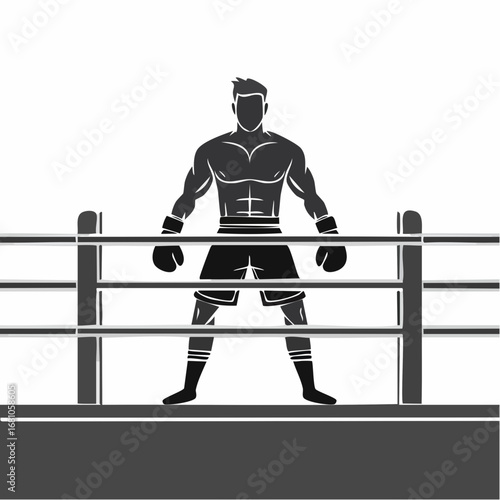 Professional Boxers image vector. A black and white image of a man in a boxing ring.
