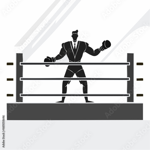 Professional Boxers image vector. A black and white image of a man in a boxing ring.