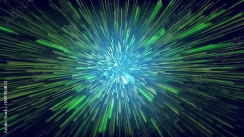 Abstract Light Burst: Celestial Explosion of Green and Blue Hues