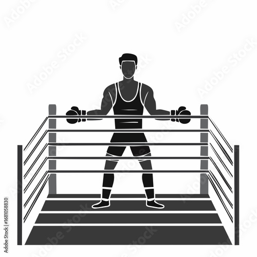 Professional Boxers image vector. A black and white image of a man in a boxing ring.