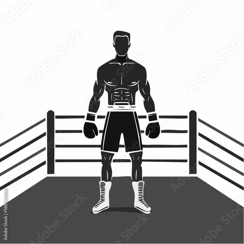 Professional Boxers image vector. A black and white image of a man in a boxing ring.