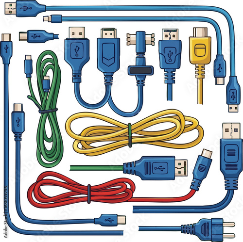 create need a kinds of different computer cable put set victor art on white Background