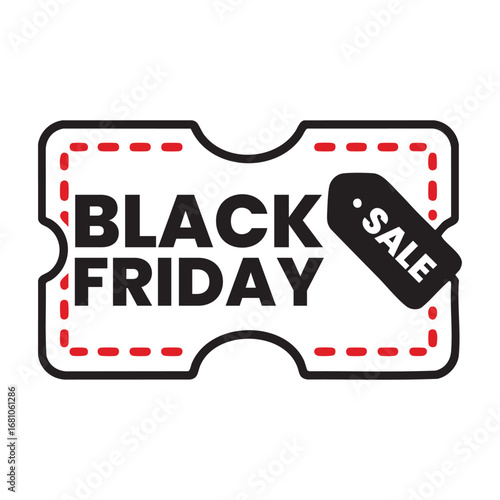 Black Friday Sale Ticket with Price Tag Vector Graphic