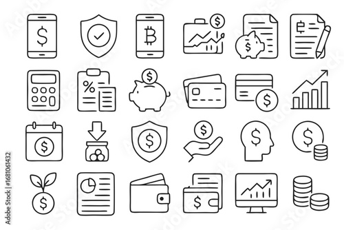Financial and Investment Icons Set - Line Style Vector