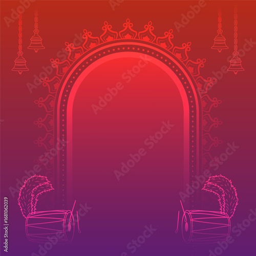 happy durga puja navratri abstract background with decorative ornamental frame