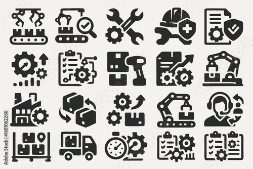 Factory Automation and Logistics Vector Icon Set