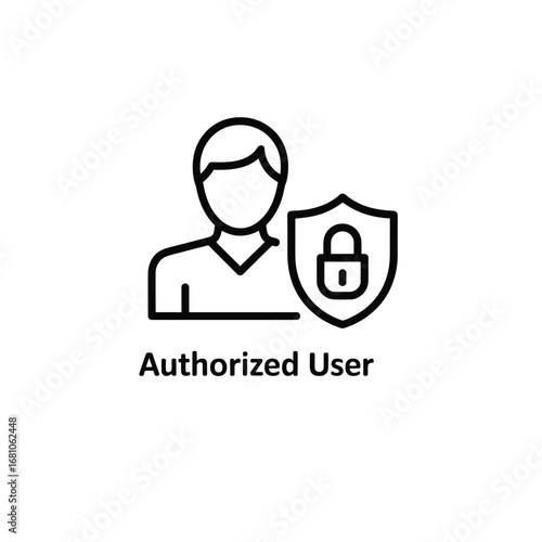 Icon representing an authorized user with a security shield and lock symbol
