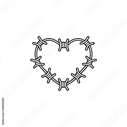 Heart shaped barbed wire symbol representing love and pain or protection