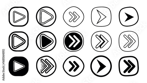 Modern navigation icons set forward arrow symbols for digital interfaces
