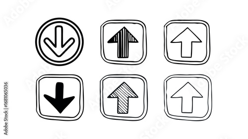 Modern icons show upward and downward directional arrows for progress and decline