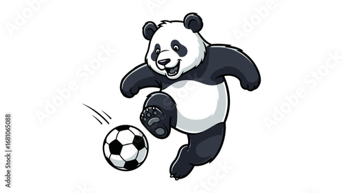 Panda Kicking Soccer Ball: A panda plays soccer, kicking the ball with glee in this vibrant illustration.
