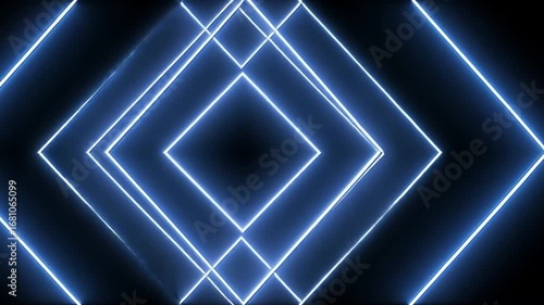Abstract Neon Light Tunnel: Glowing Blue Diamond Shapes