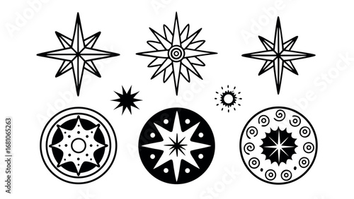 Elegant starburst and circular decorative ornaments for design projects