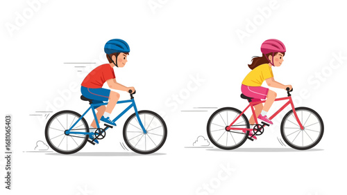 Cycling Adventure: A vibrant illustration showcasing a boy and a girl cycling together, capturing the joy of outdoor fun and physical activity.