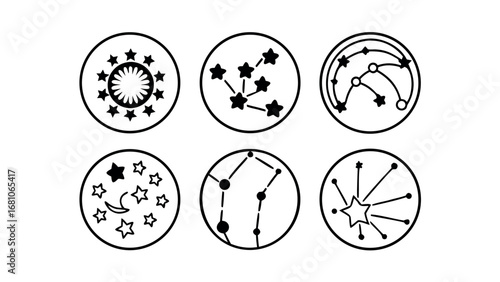 Celestial icons capture cosmic wonder and astronomical beauty in a modern design