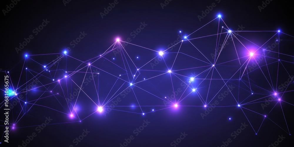 Fototapeta premium Network of Glowing Blue and Pink Nodes and Lines on Dark Background technology connection