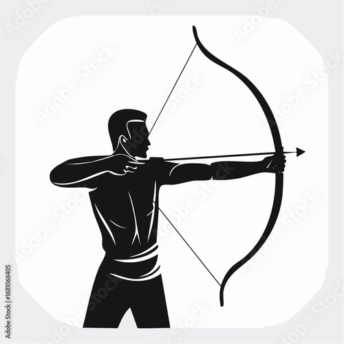 One archer aiming a bow black silhouette vector with white background