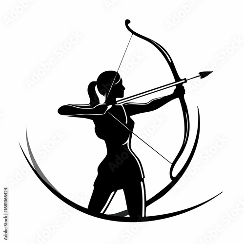 One archer aiming a bow black silhouette vector with white background